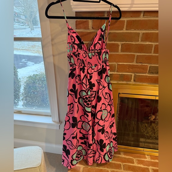 Zara Pink Black Floral Poplin midi dress size small - Picture 3 of 4